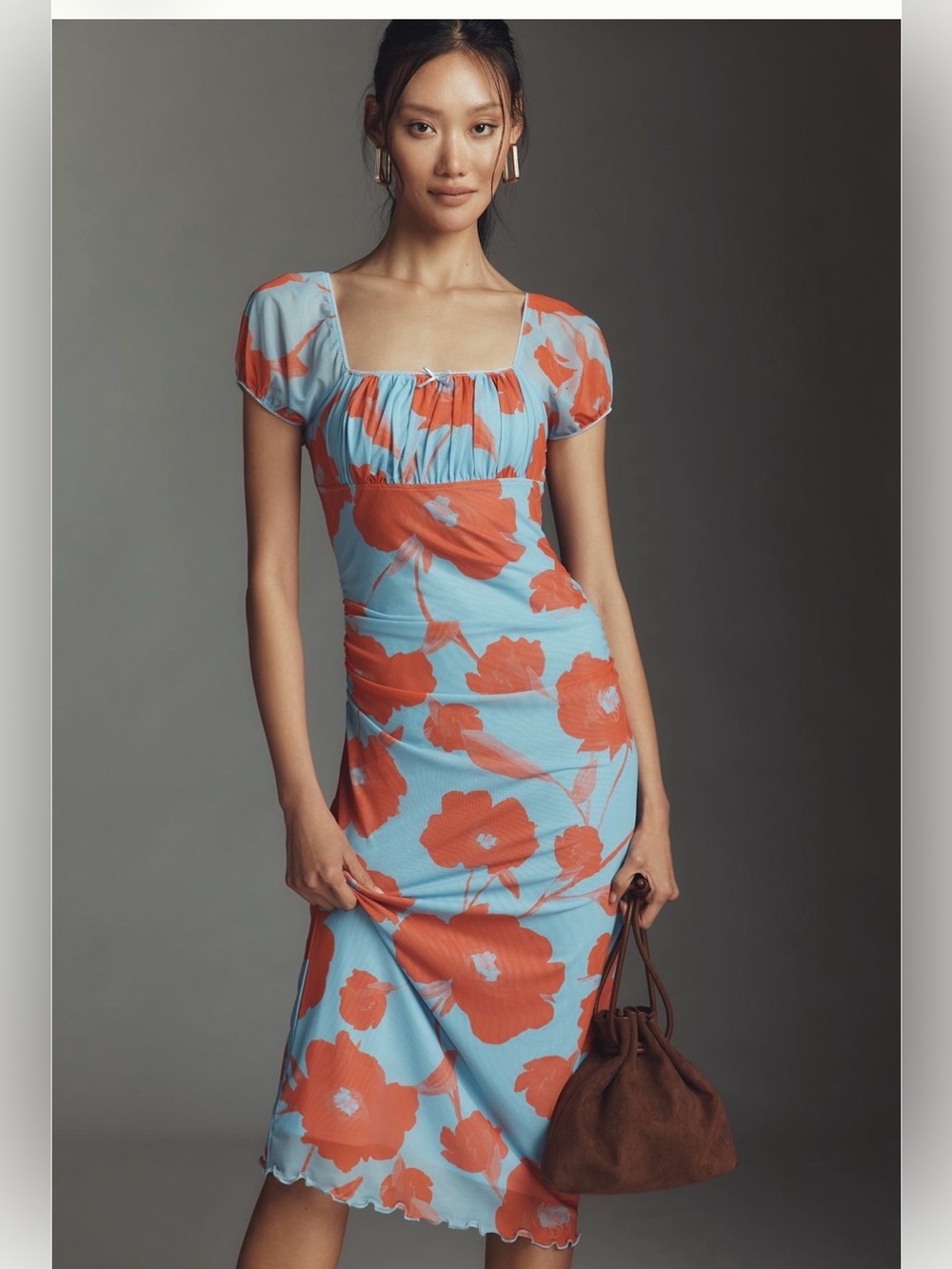 NWOT Maeve  blue & Orange Floral Square-Neck Midi Dress